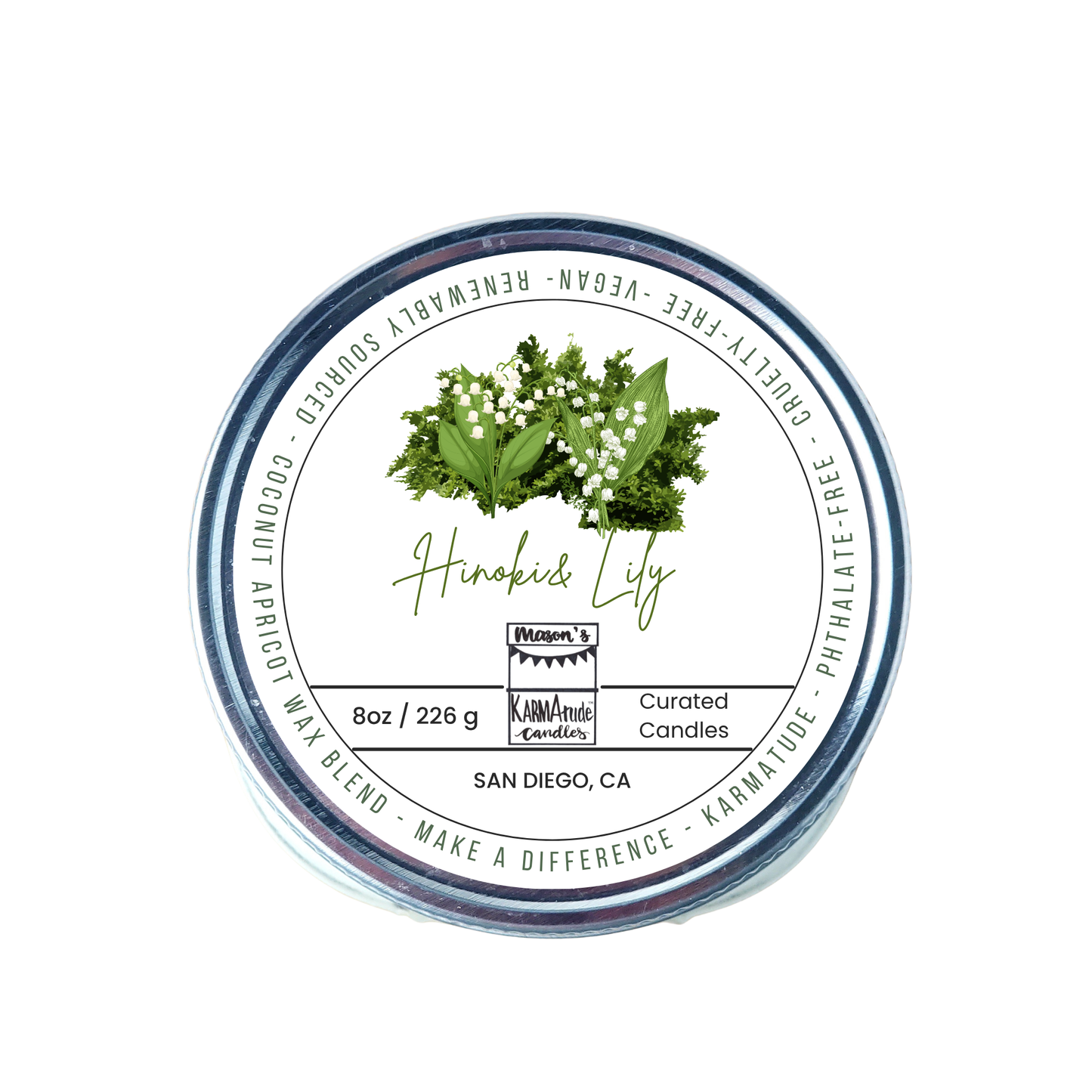 Hinoki & Lily 8 oz candle in mason jar with lid