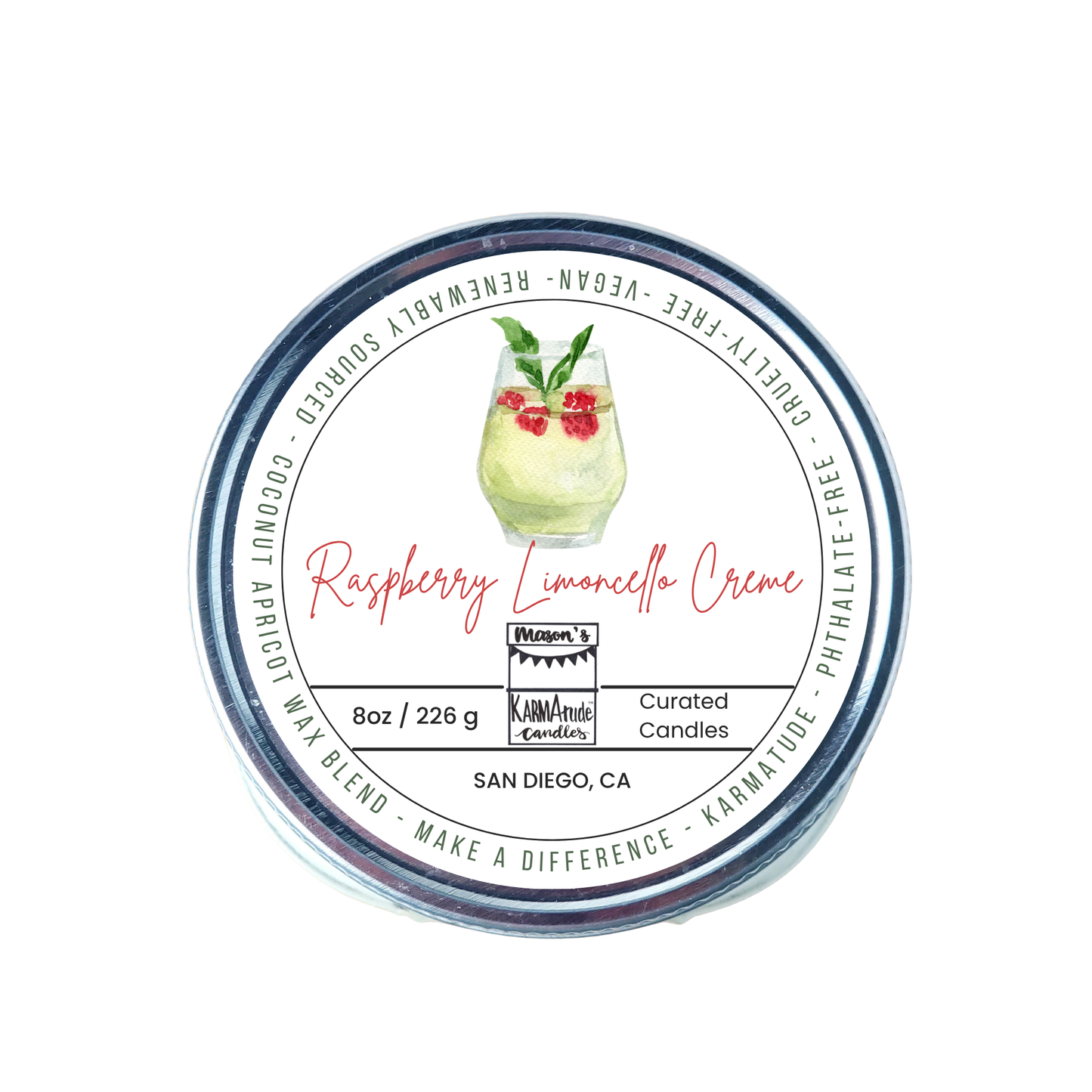 Raspberry Limoncello Creme 8 oz candle in mason jar with lid