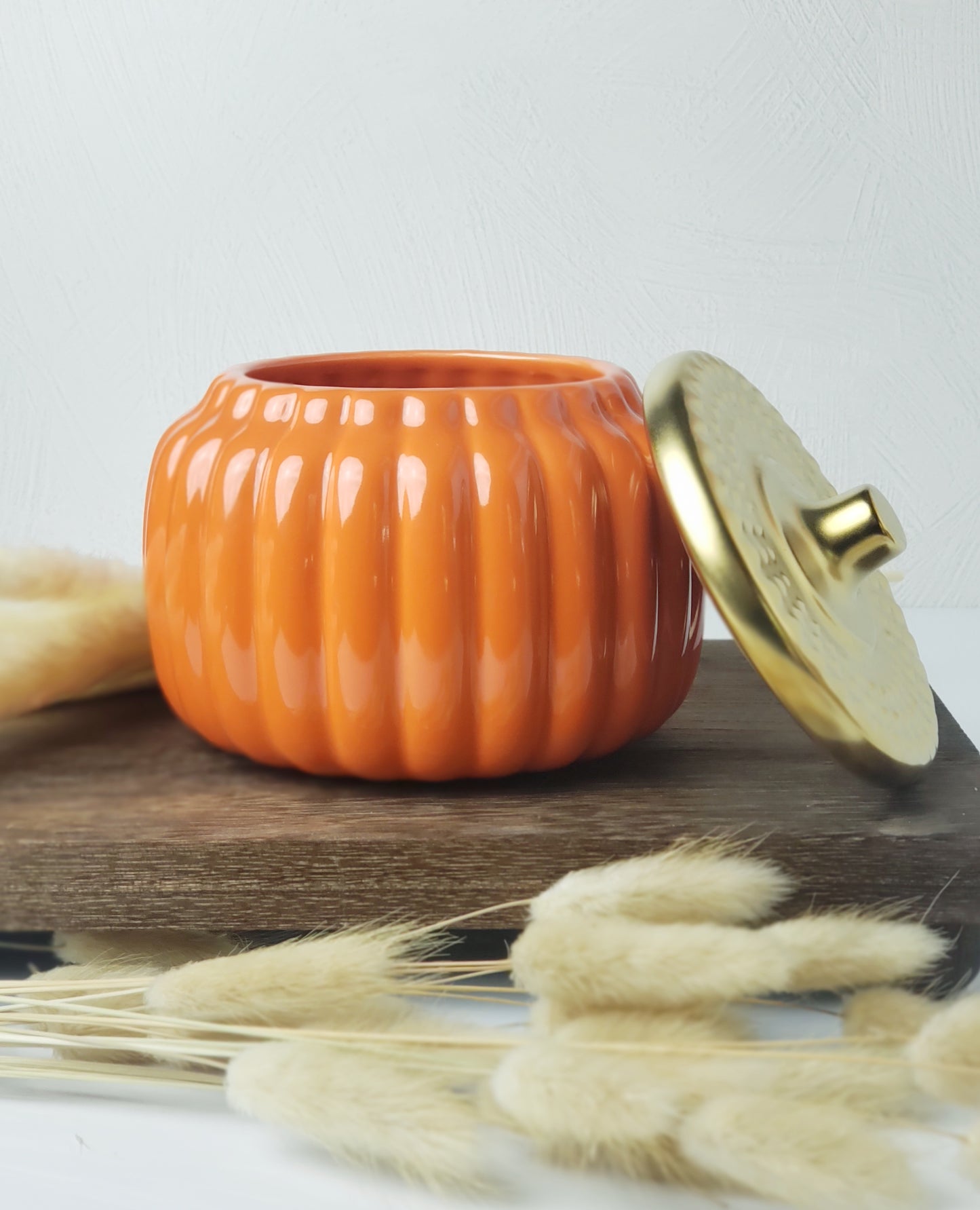 18 ounce teal, cream, and orange pumpkin candles