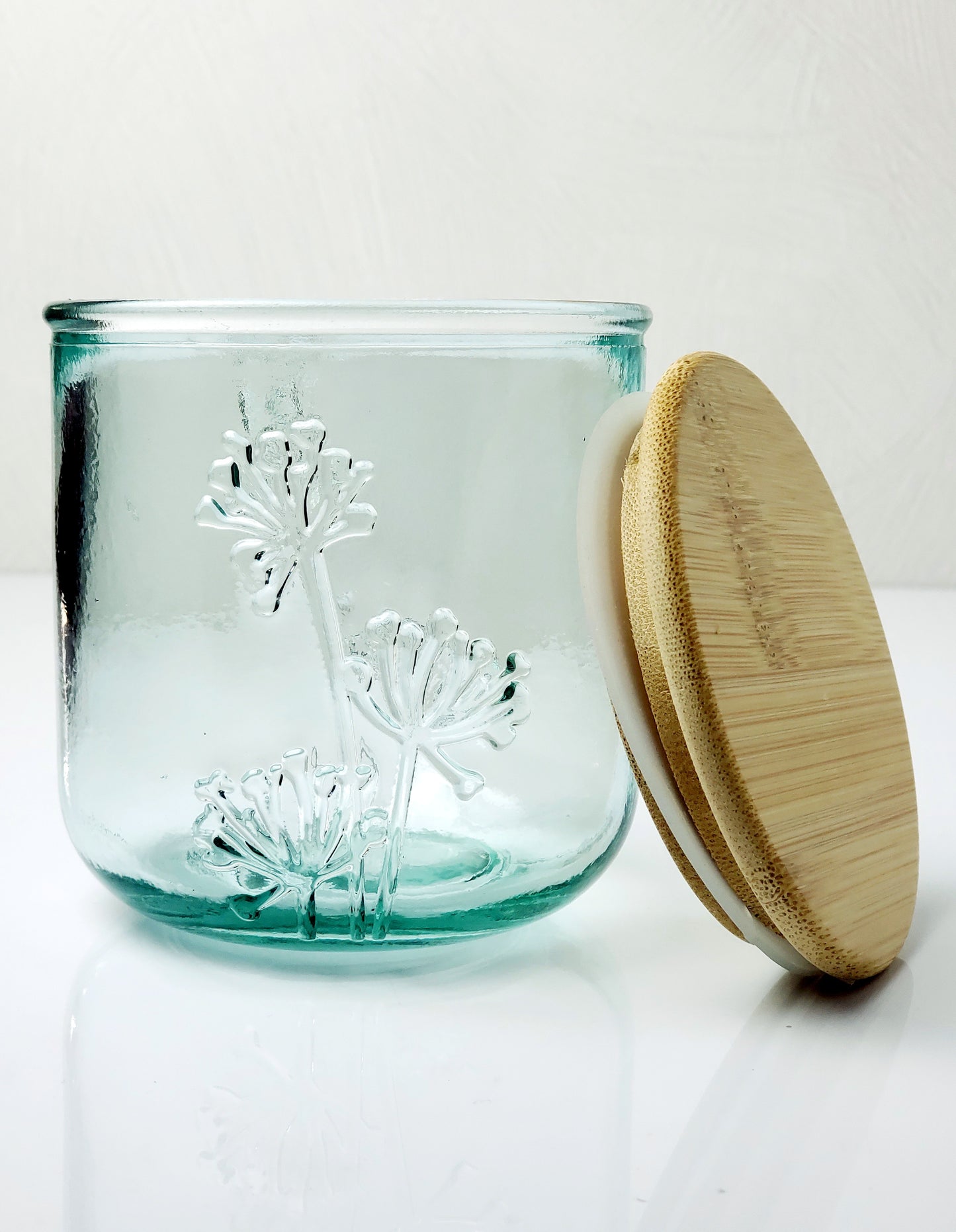 Tranquil Spa 10 oz wood wick candle in recycled glass with wood lid