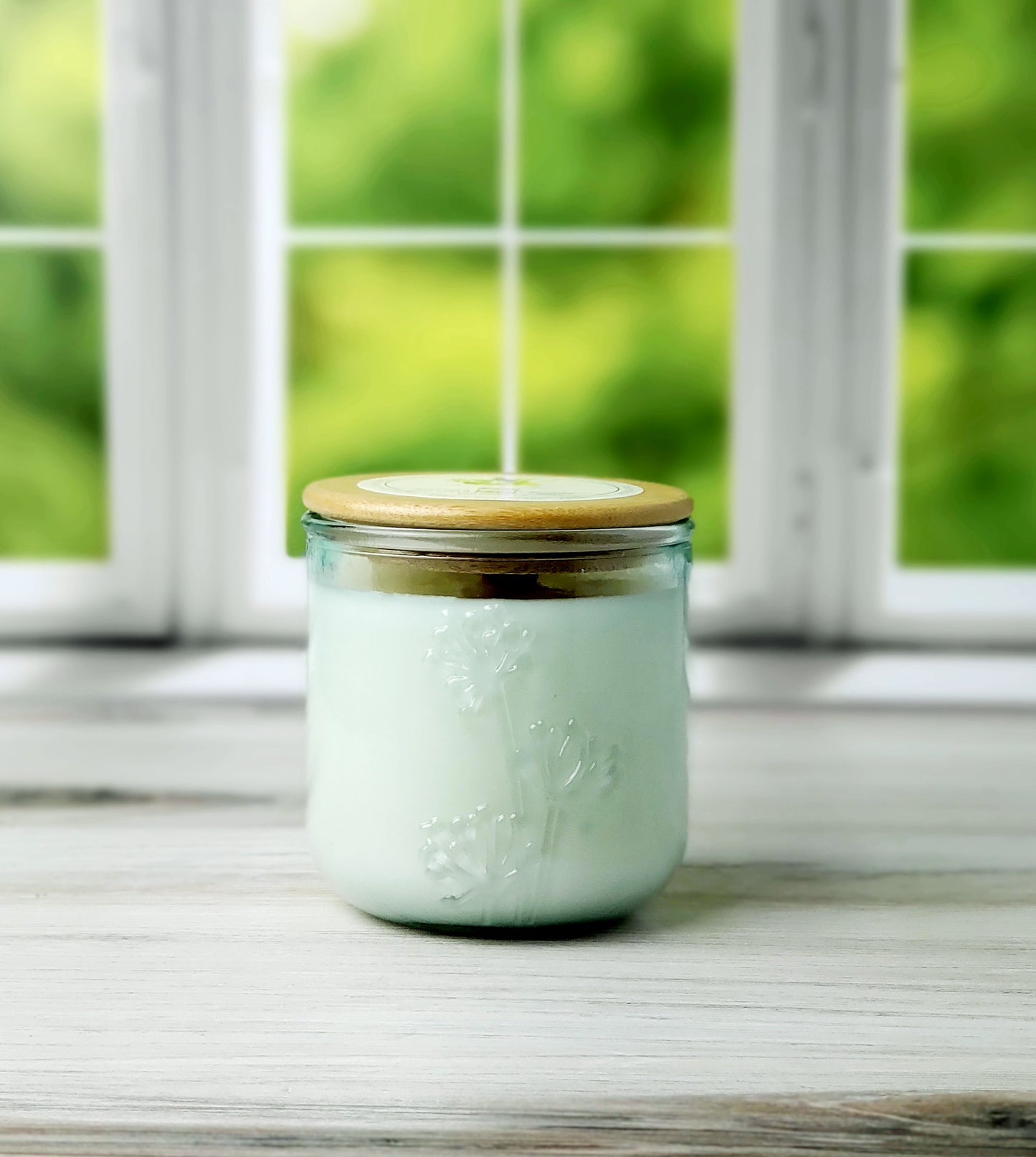 Tranquil Spa 10 oz wood wick candle in recycled glass with wood lid