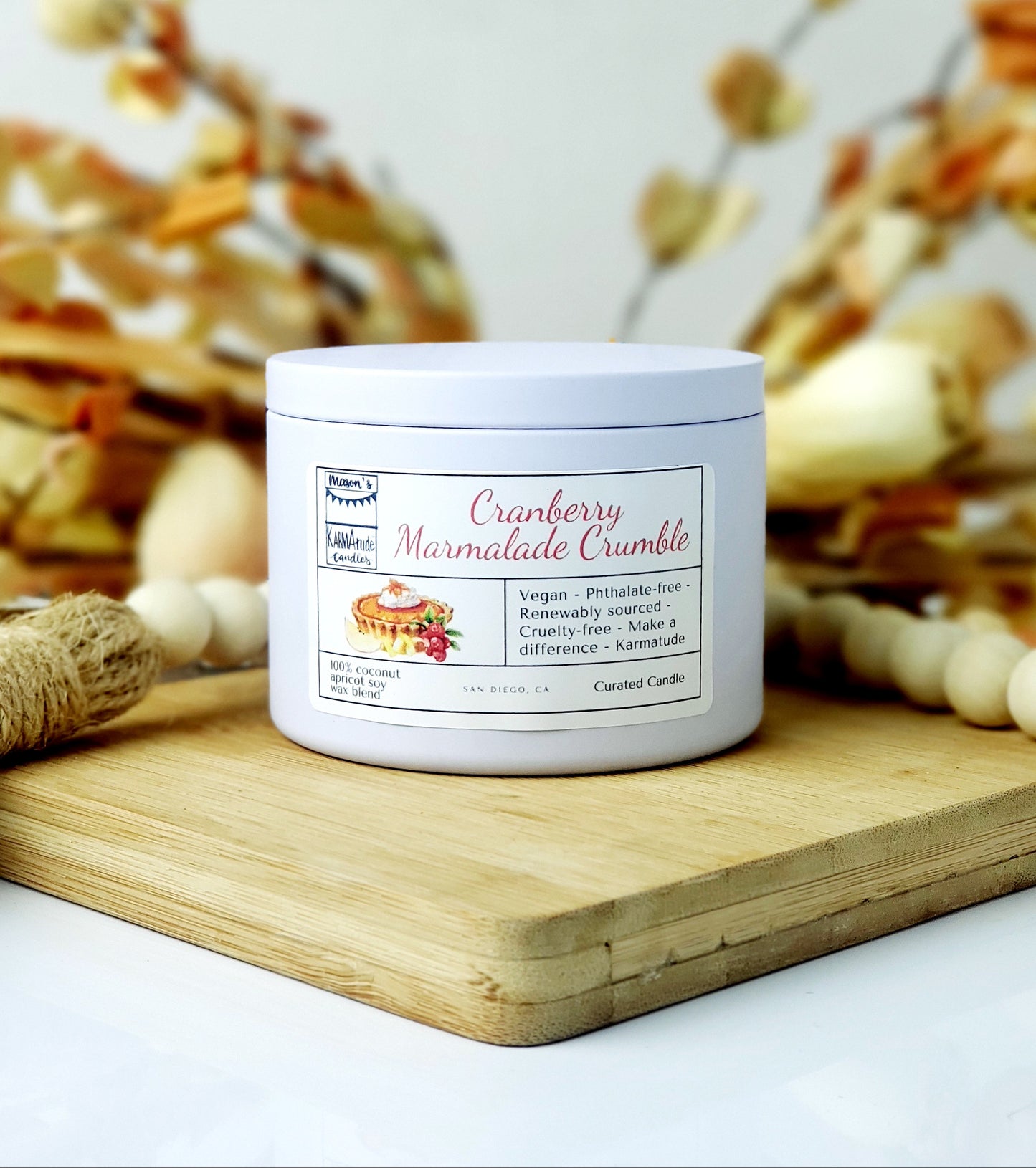 Cranberry Marmalade Crumble 8 oz candle in white tin with lid