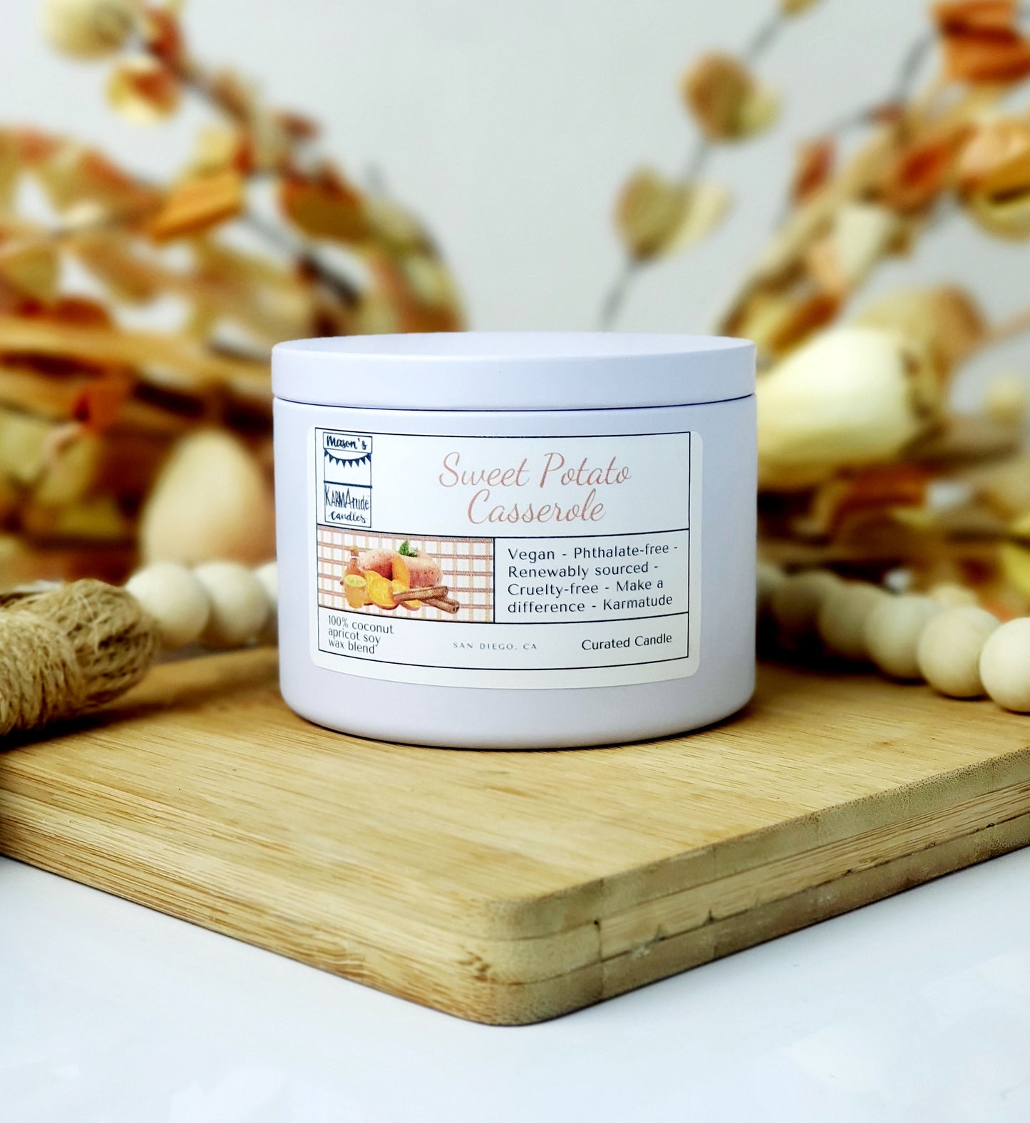 Sweet Potato Casserole 8 oz candle in white tin with lid