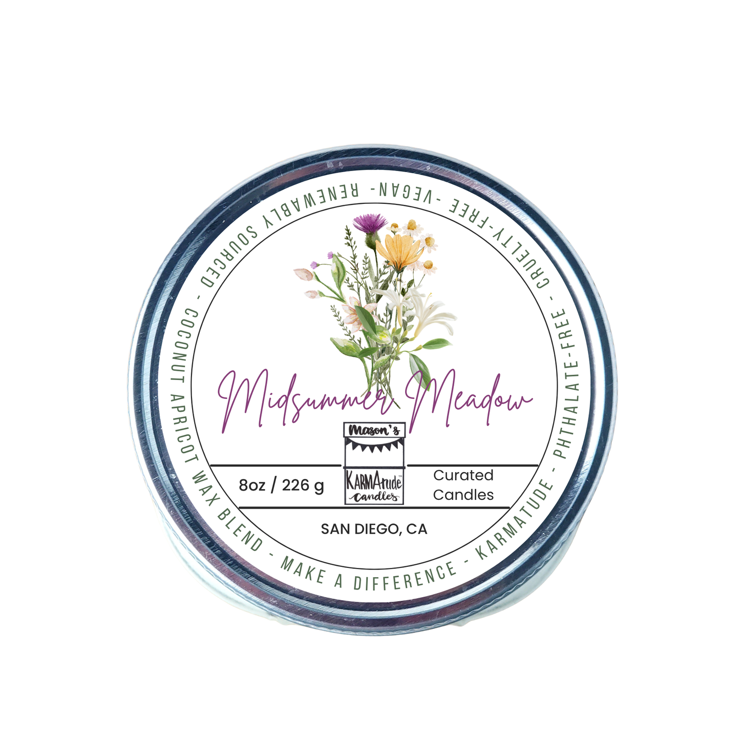 Midsummer Meadow 8oz candle in mason jar with lid