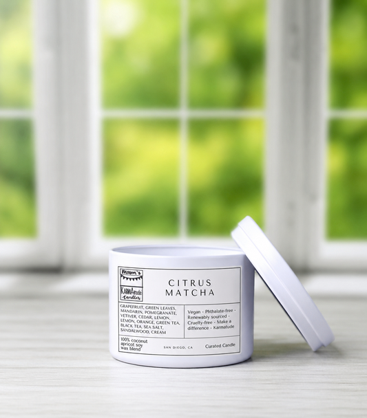 Citrus Matcha 8 oz candle in white tin with lid