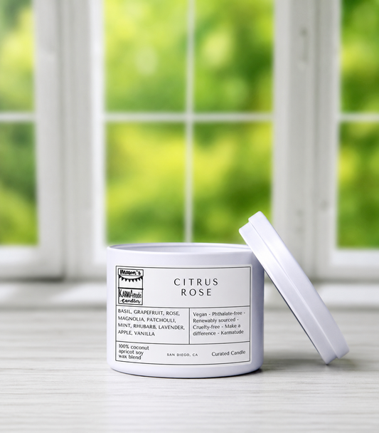 Citrus Rose 8 oz candle in white tin with lid