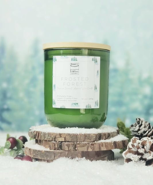 Frosted Forest candle with wood lid 10 oz *brand new*