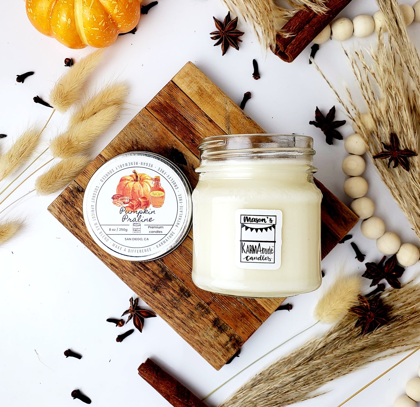 Pumpkin Praline Mason jar candle 8 oz *brand new*